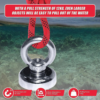 12Kg SALVAGE Strong MAGNET N52 Neodymium Eyebolt Circular Ring.