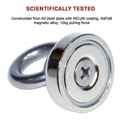 12Kg SALVAGE Strong MAGNET N52 Neodymium Eyebolt Circular Ring.
