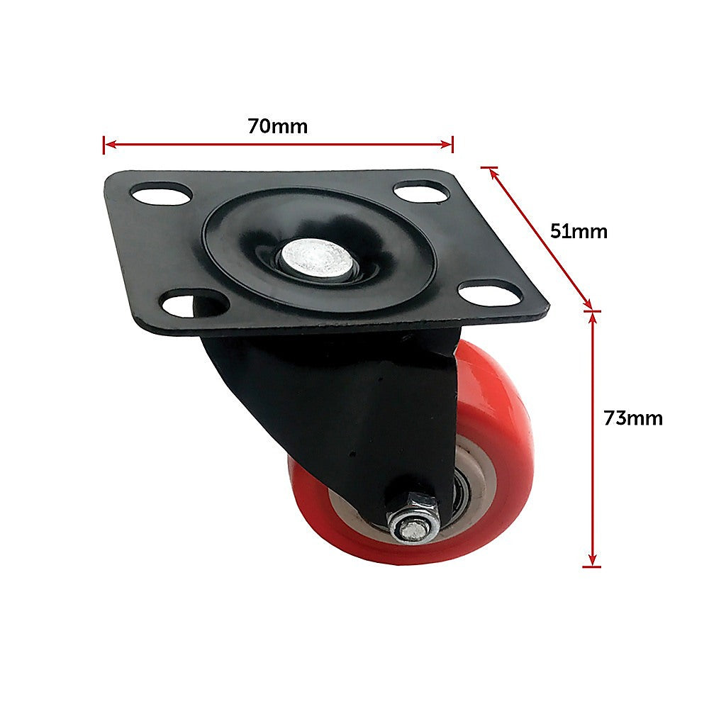 8 x 2" Polyurethane Castor Wheels - Swivel and 4 with brake.