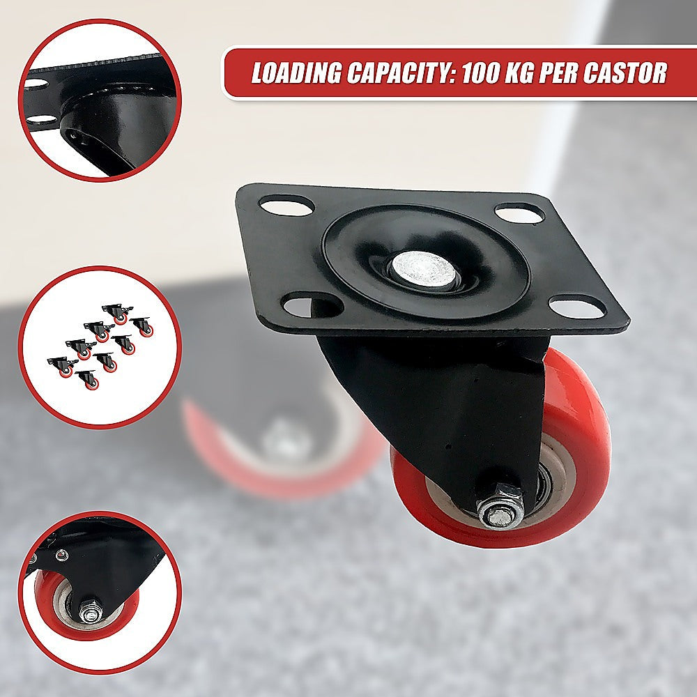 8 x 2" Polyurethane Castor Wheels - Swivel and 4 with brake.