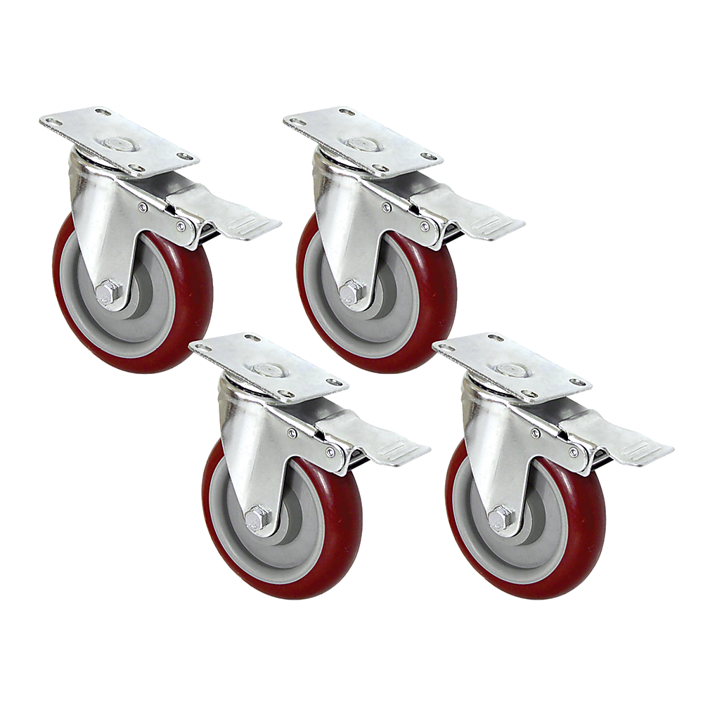 4 X 5" Heavy Duty 400kg Swivel Castor Wheels Trolley Furniture Caster All Brake.