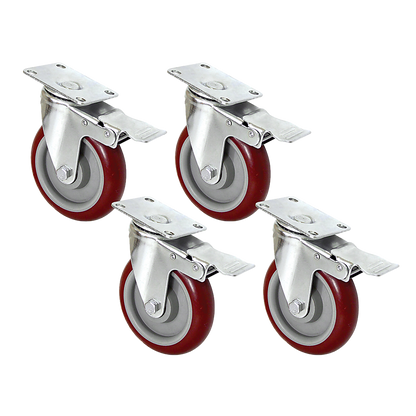4 X 5" Heavy Duty 400kg Swivel Castor Wheels Trolley Furniture Caster All Brake.