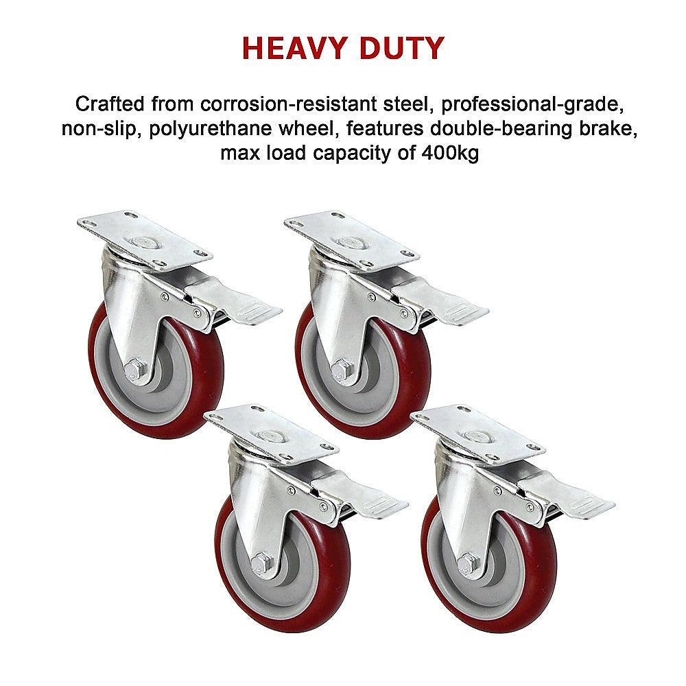 4 X 5" Heavy Duty 400kg Swivel Castor Wheels Trolley Furniture Caster All Brake.