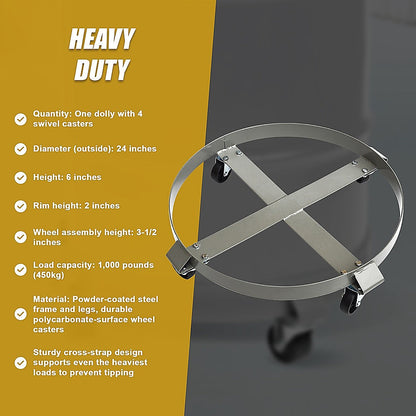 Drum Dolly 450kg 55 Gallon w Swivel Casters Heavy Duty Steel Frame Non Tipping.