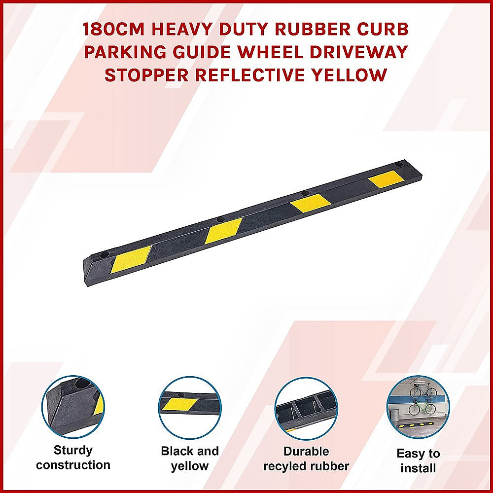 180cm Heavy Duty Rubber Curb Parking Guide Wheel Driveway Stopper Reflective Yellow.