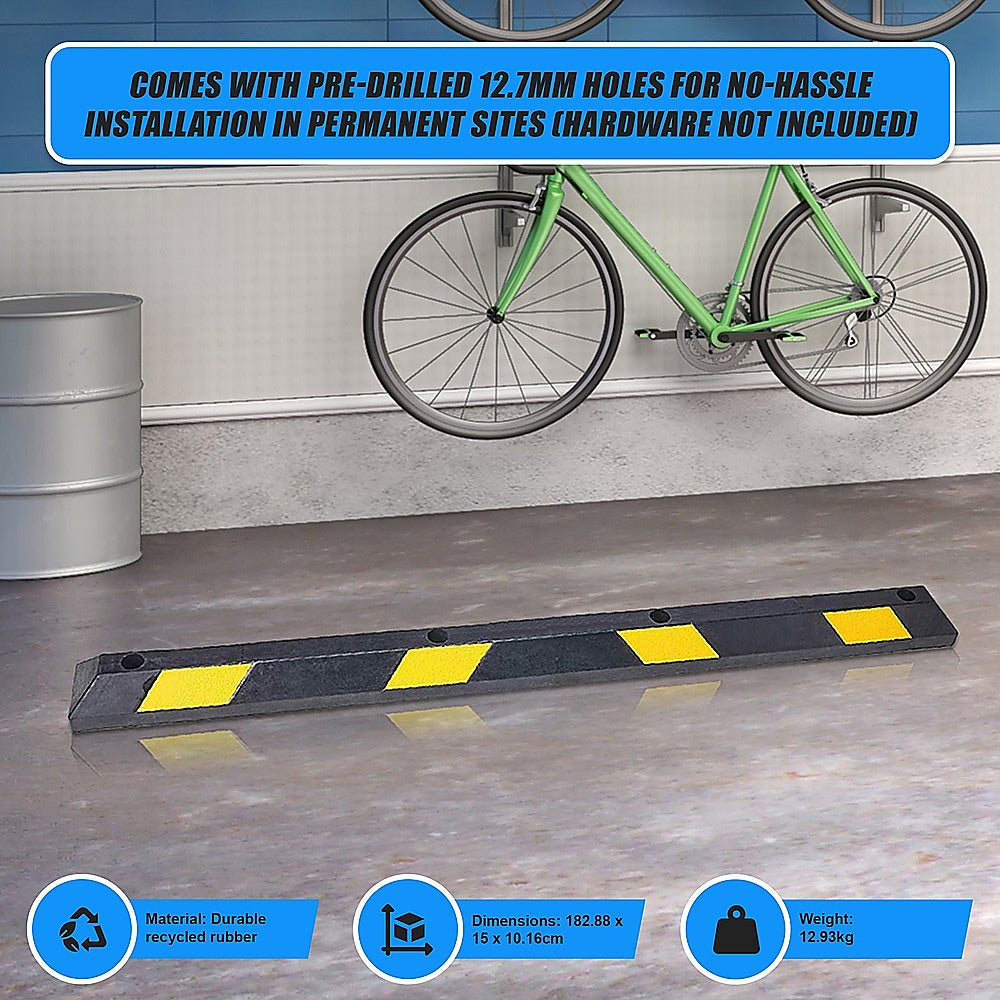 180cm Heavy Duty Rubber Curb Parking Guide Wheel Driveway Stopper Reflective Yellow.