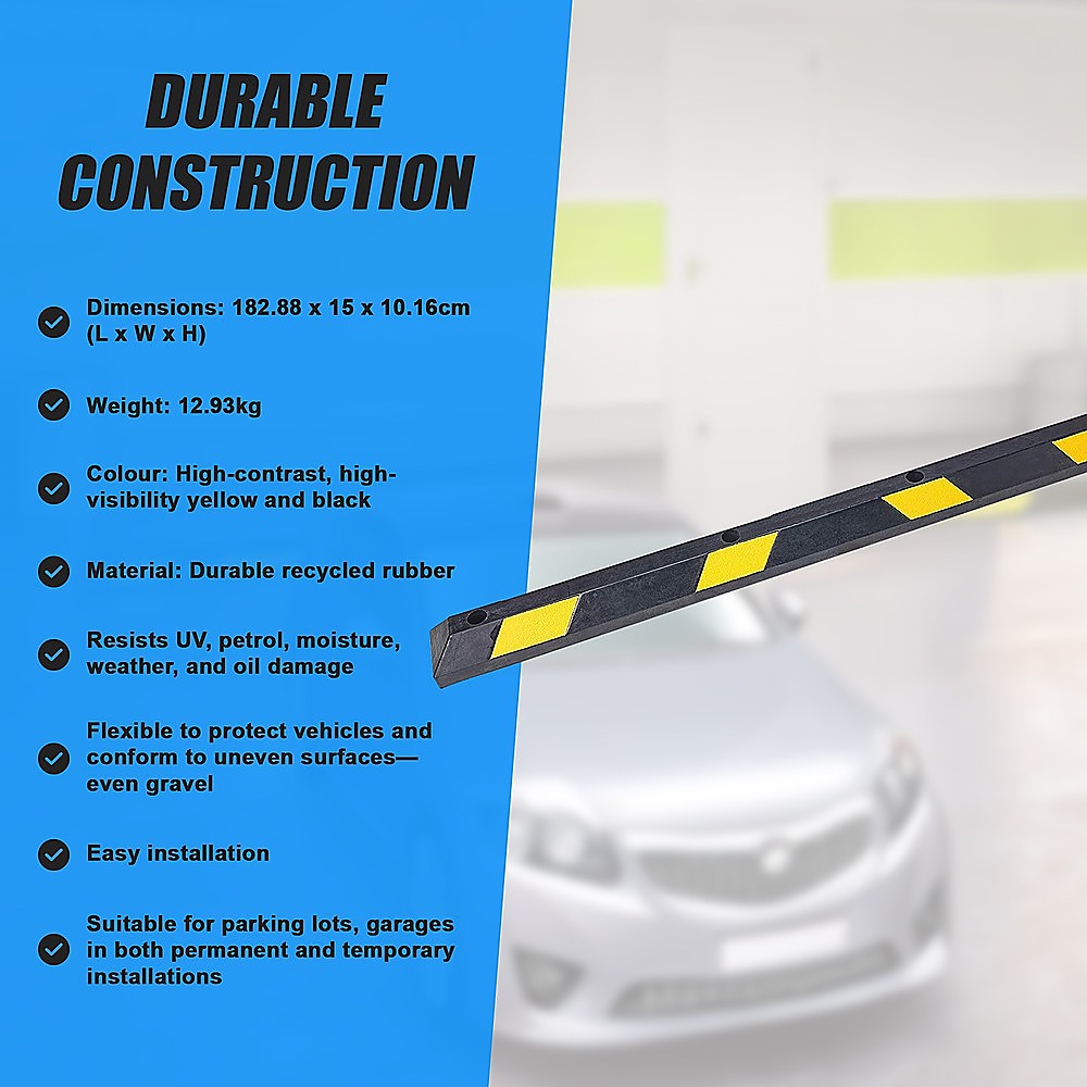 180cm Heavy Duty Rubber Curb Parking Guide Wheel Driveway Stopper Reflective Yellow.