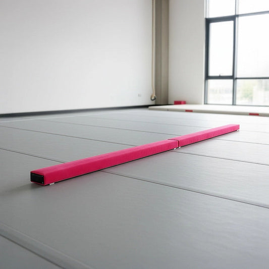 2.4m (8FT) Gymnastics Folding Balance Beam Pink Synthetic Suede.