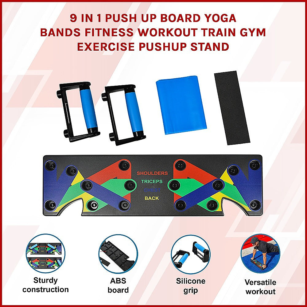 9 in 1 Push Up Board Yoga Bands Fitness Workout Train Gym Exercise Pushup Stand.