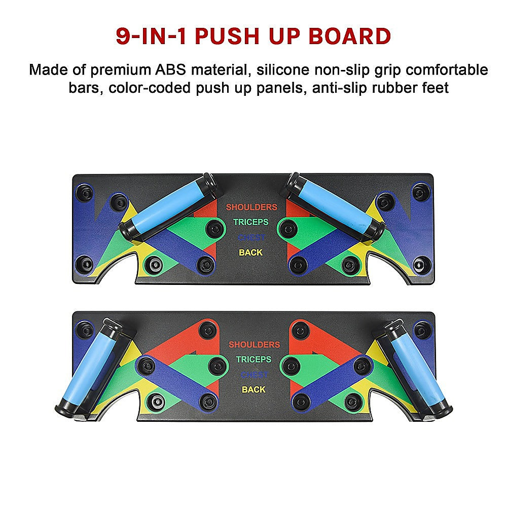 9 in 1 Push Up Board Yoga Bands Fitness Workout Train Gym Exercise Pushup Stand.