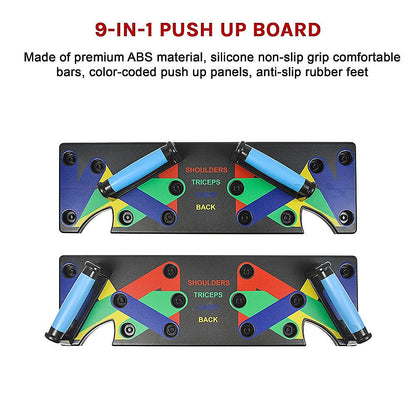 9 in 1 Push Up Board Yoga Bands Fitness Workout Train Gym Exercise Pushup Stand.