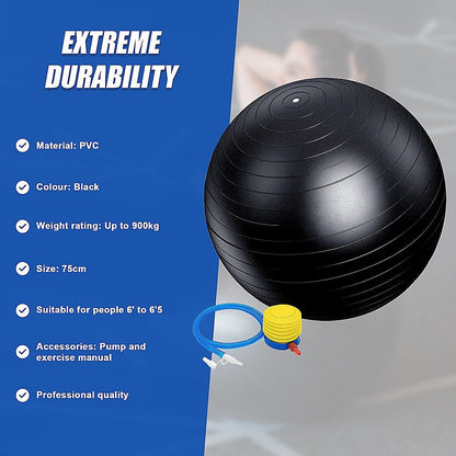 75cm Static Strength Exercise Stability Ball with Pump.