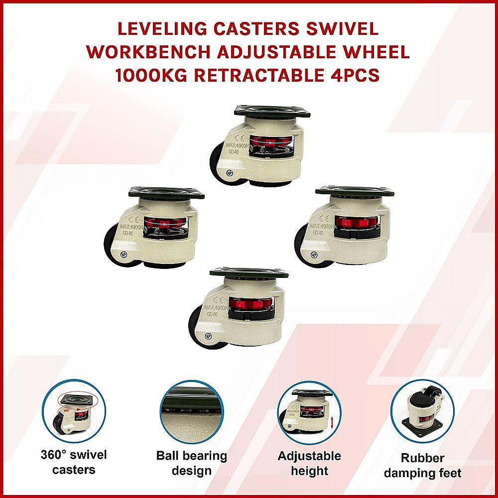Leveling Casters Swivel Workbench Adjustable Wheel 1000KG Retractable 4PCS.