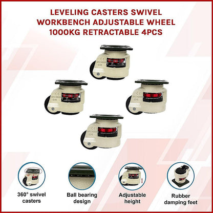 Leveling Casters Swivel Workbench Adjustable Wheel 1000KG Retractable 4PCS.