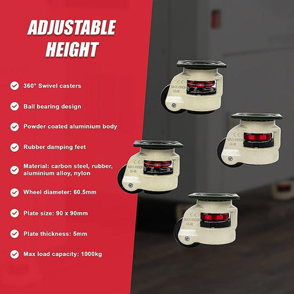 Leveling Casters Swivel Workbench Adjustable Wheel 1000KG Retractable 4PCS.