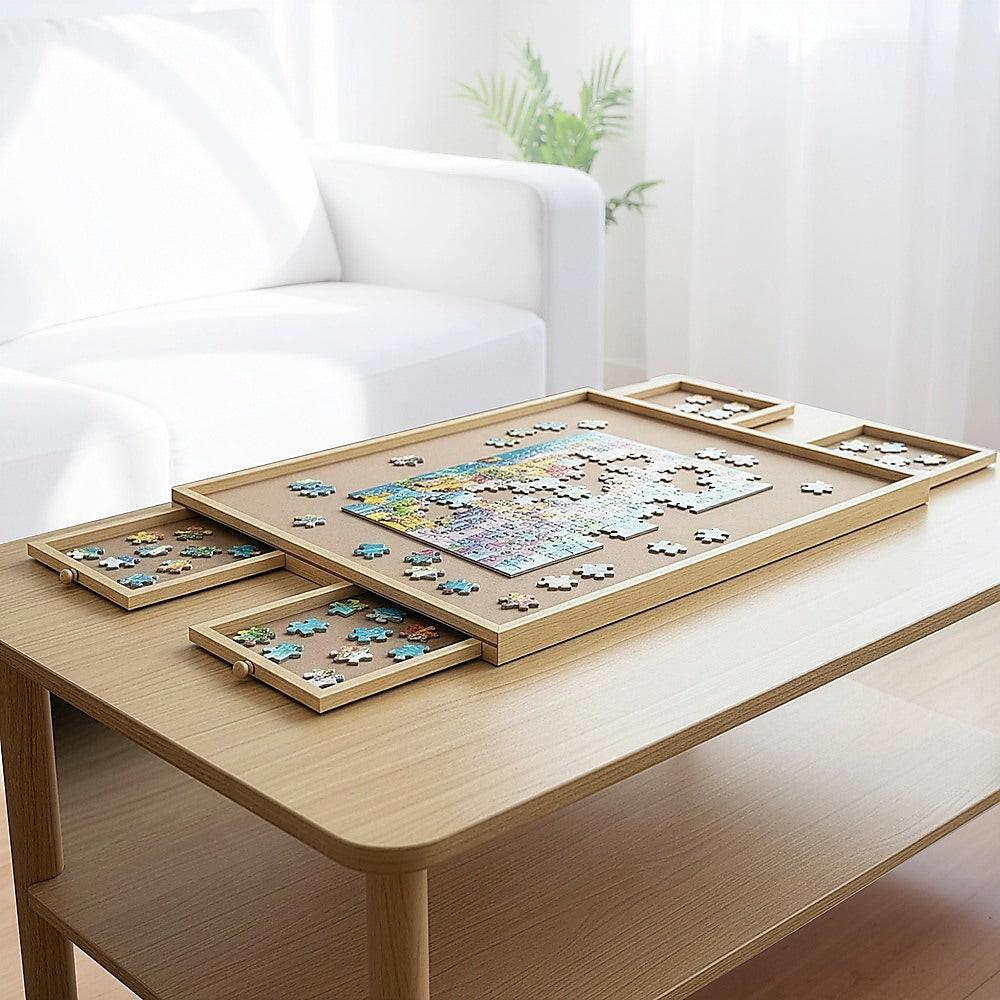 Wooden Jigsaw Puzzle Table Board Storage Table Tray Puzzle For Adult Kid.