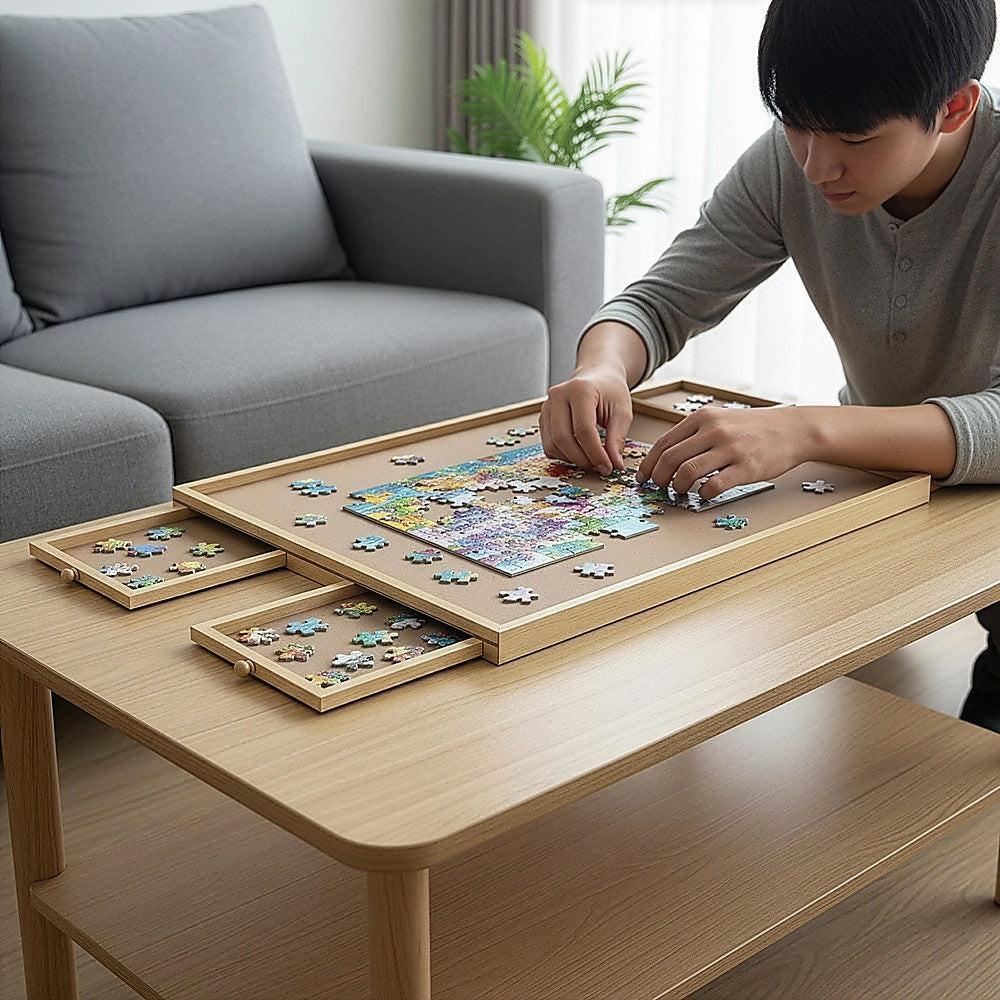Wooden Jigsaw Puzzle Table Board Storage Table Tray Puzzle For Adult Kid.