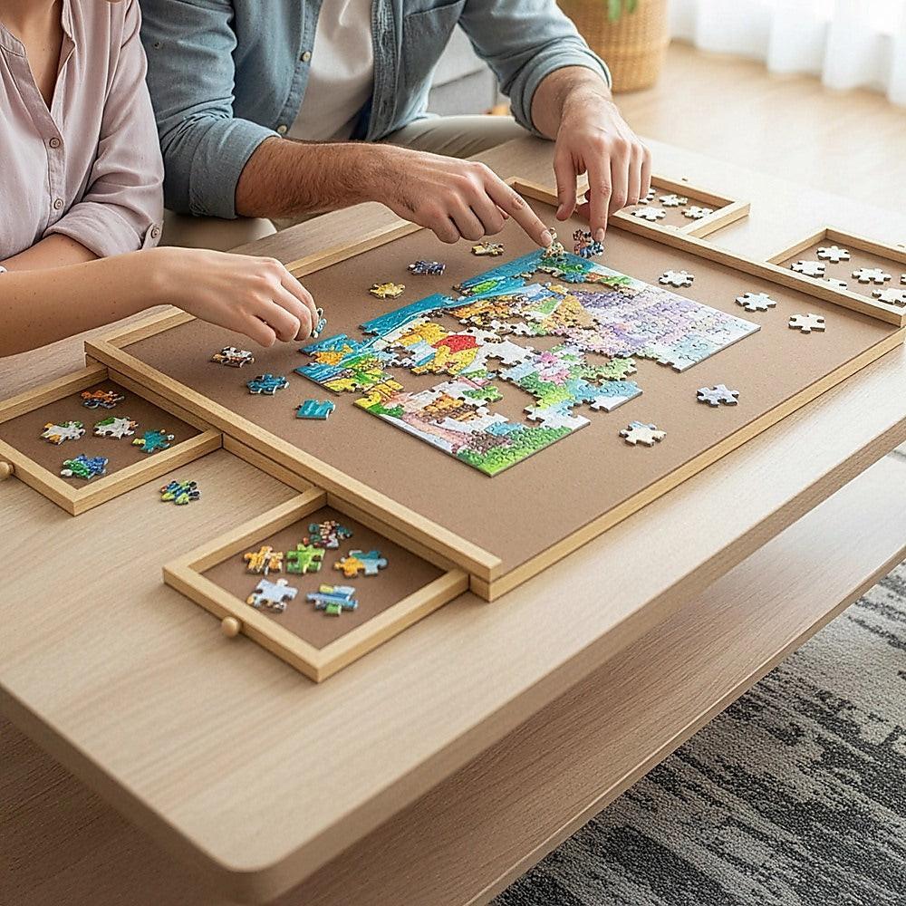 Wooden Jigsaw Puzzle Table Board Storage Table Tray Puzzle For Adult Kid.
