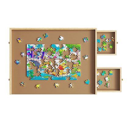 Wooden Jigsaw Puzzle Table Board Storage Table Tray Puzzle For Adult Kid.
