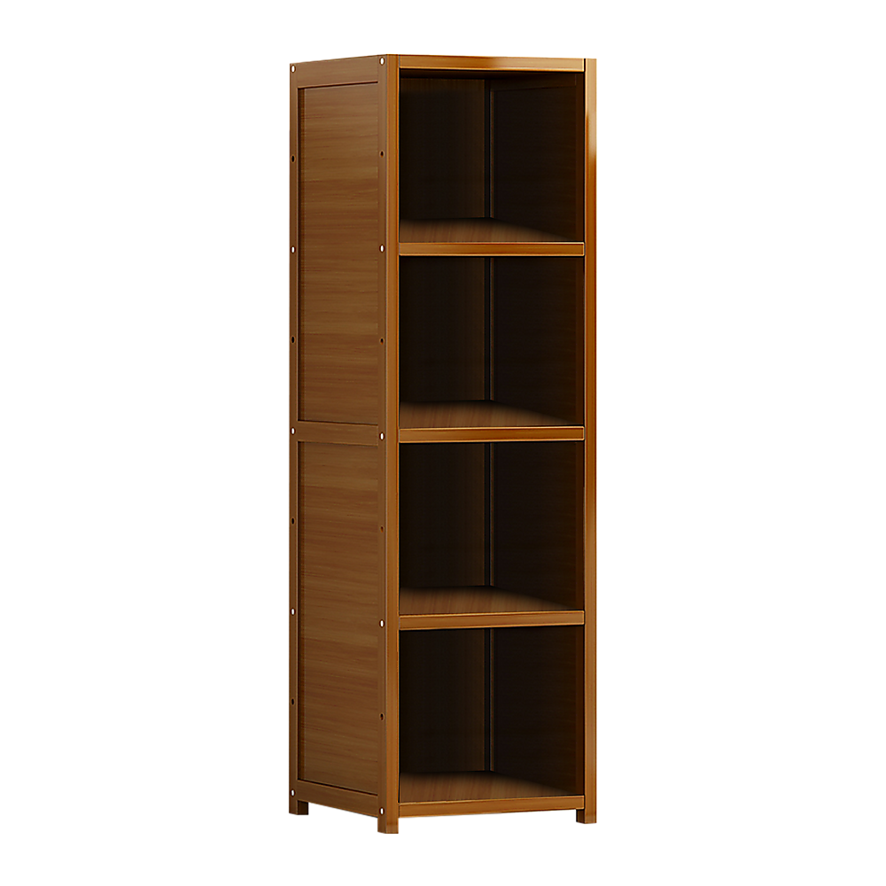 Bamboo 4-Shelf Bookcase â Adjustable Display Storage Rack Stand for Living Room, Bedroom, Office or Home Organisation.