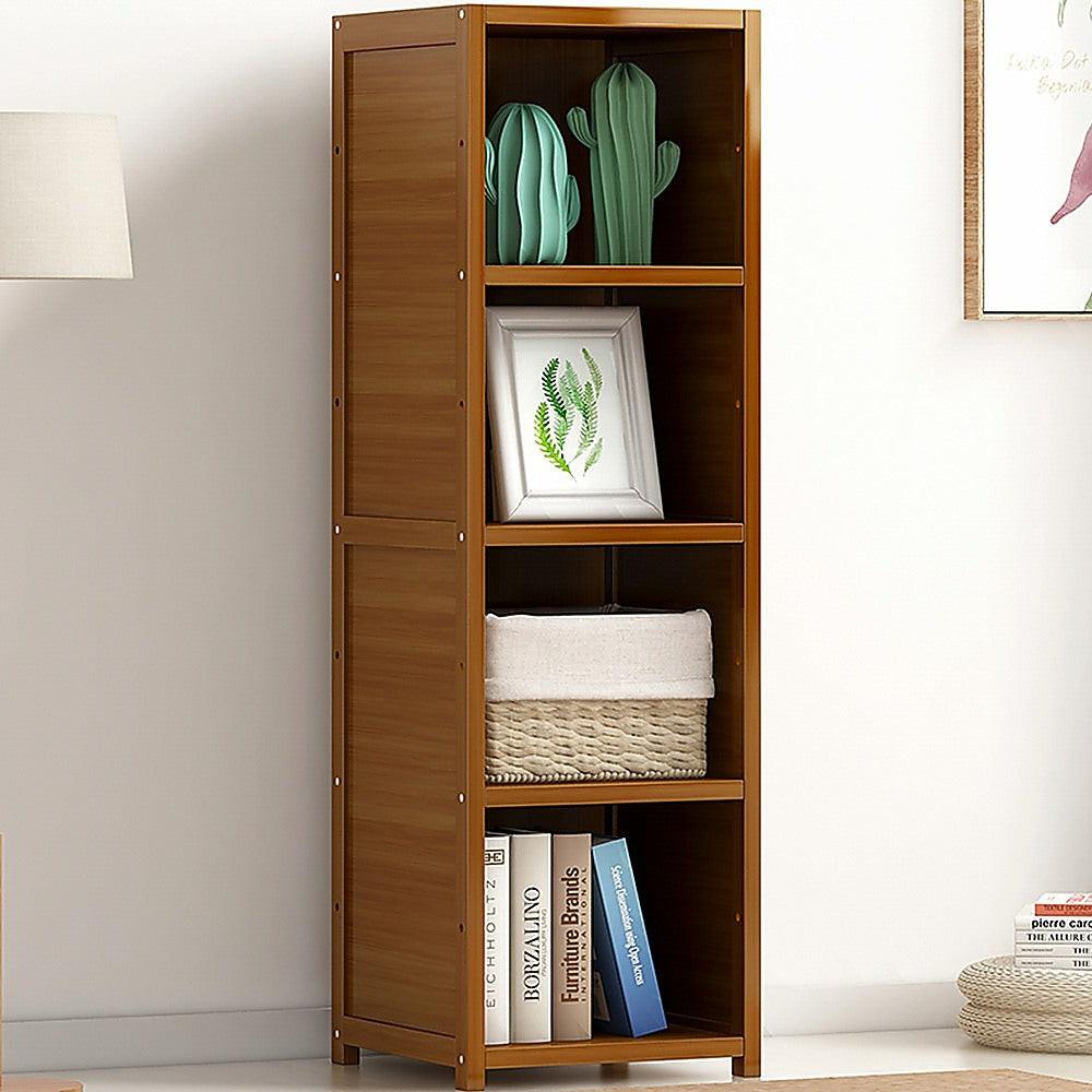 Bamboo 4-Shelf Bookcase â Adjustable Display Storage Rack Stand for Living Room, Bedroom, Office or Home Organisation.