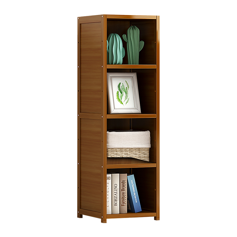 Bamboo 4-Shelf Bookcase â Adjustable Display Storage Rack Stand for Living Room, Bedroom, Office or Home Organisation.