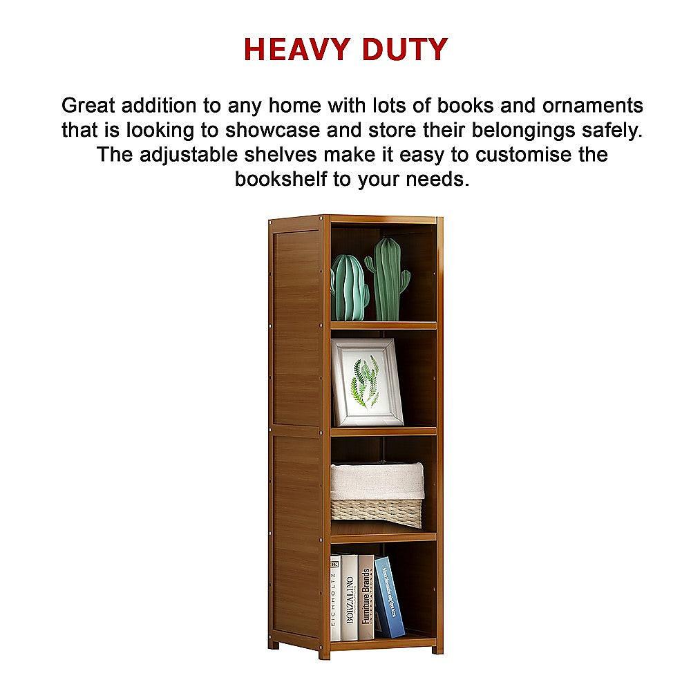 Bamboo 4-Shelf Bookcase â Adjustable Display Storage Rack Stand for Living Room, Bedroom, Office or Home Organisation.