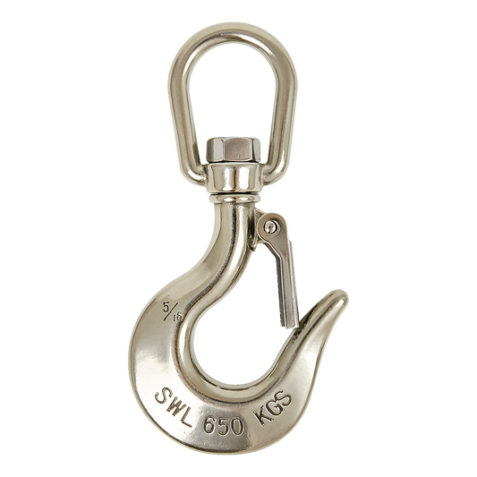 304 Stainless Steel Swivel Lift Clevis Chain Crane Hook with Safety Lock 650kg.