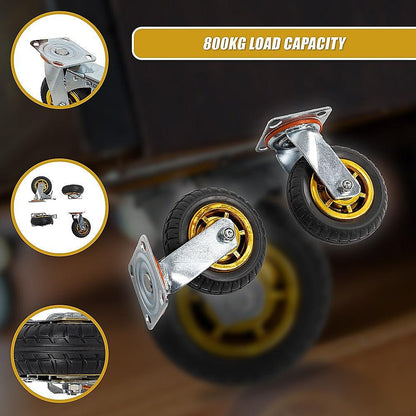 Castor Wheels 4 x 6" 150mm Swivel Silent Caster 2 Brakes 800KG.