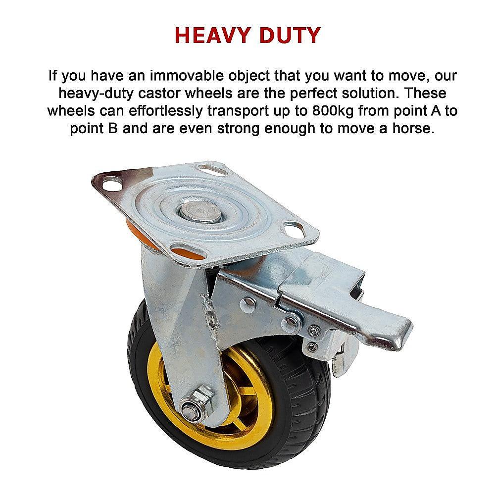 Castor Wheels 4 x 6" 150mm Swivel Silent Caster 2 Brakes 800KG.