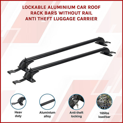 Lockable Aluminium Car Roof Rack Bars Without Rail Anti Theft Luggage Carrier.