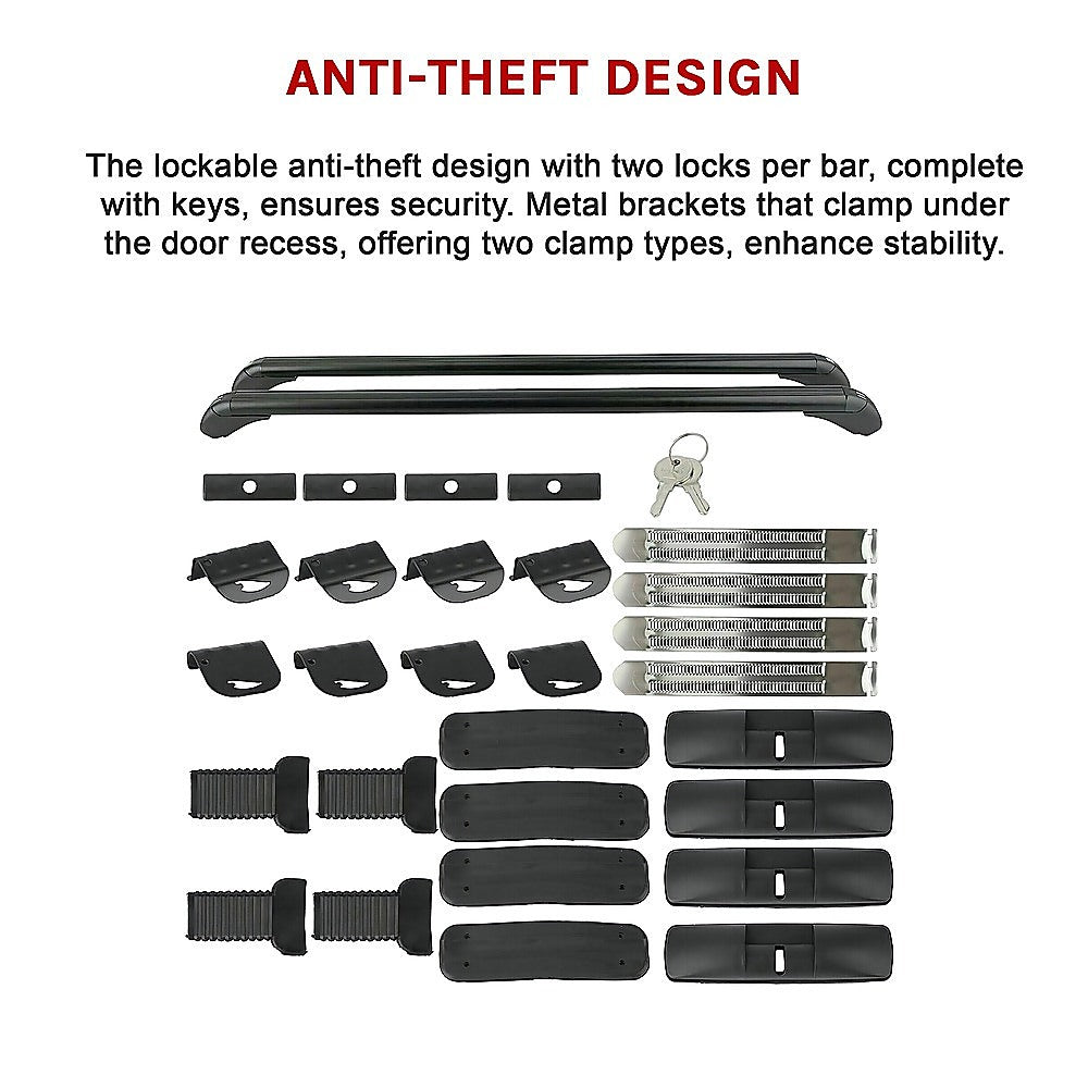 Lockable Aluminium Car Roof Rack Bars Without Rail Anti Theft Luggage Carrier.