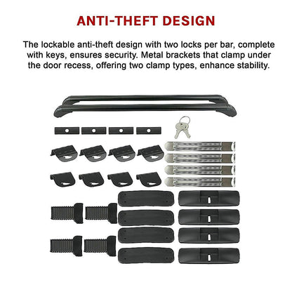 Lockable Aluminium Car Roof Rack Bars Without Rail Anti Theft Luggage Carrier.