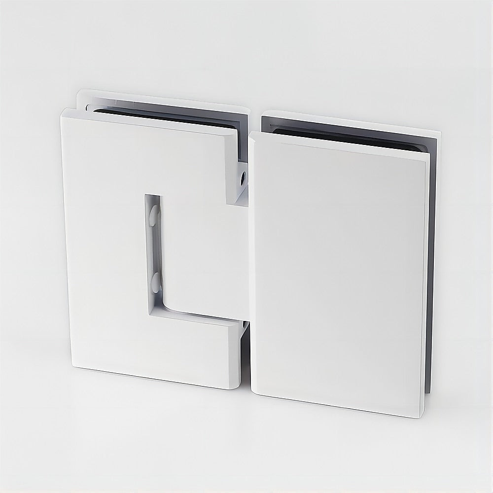 120x110cm Corner Frameless Shower Screen with White U-Brackets and Floor U-Bracket and Brass Hinges, Square Double Pull Handle