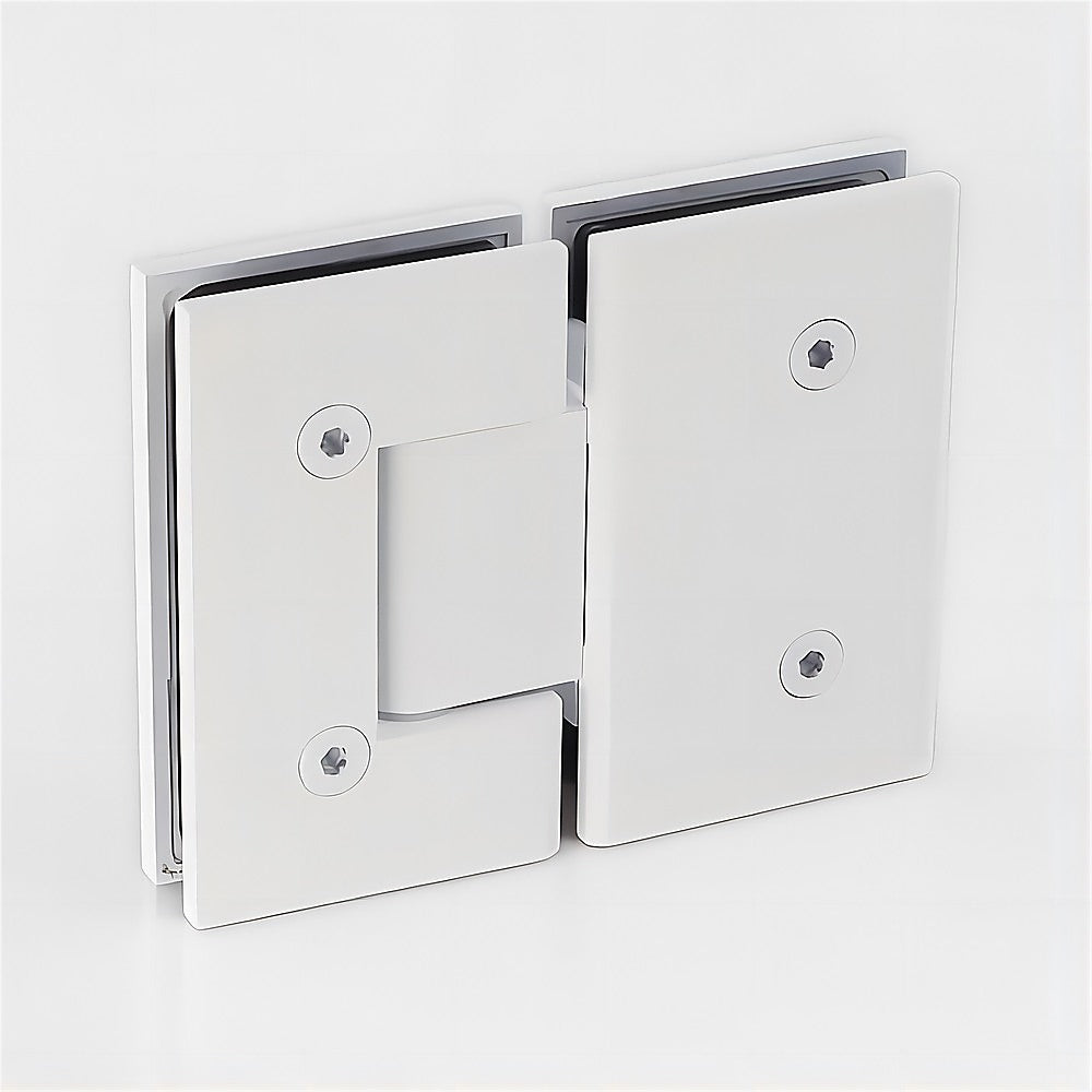 120x120cm Corner Frameless Shower Screen with White F-Brackets and Brass Hinges, Square Double Pull Handle