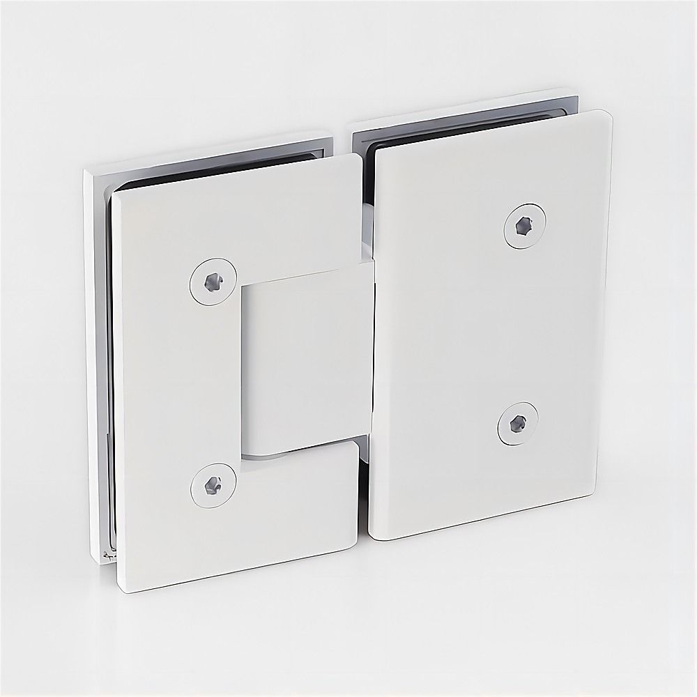90x90cm Corner Frameless Shower Screen – White Wall Channel and Floor Channel with Brass Hinges & Round Knob Handle