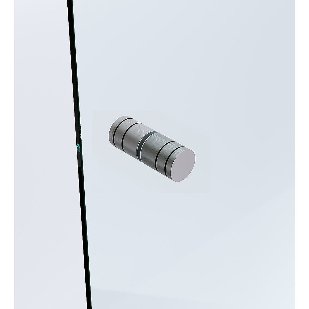 120x110cm Corner Frameless Shower Screen – Gunmetal Wall Channel with Brass Hinges & Round Knob Handle