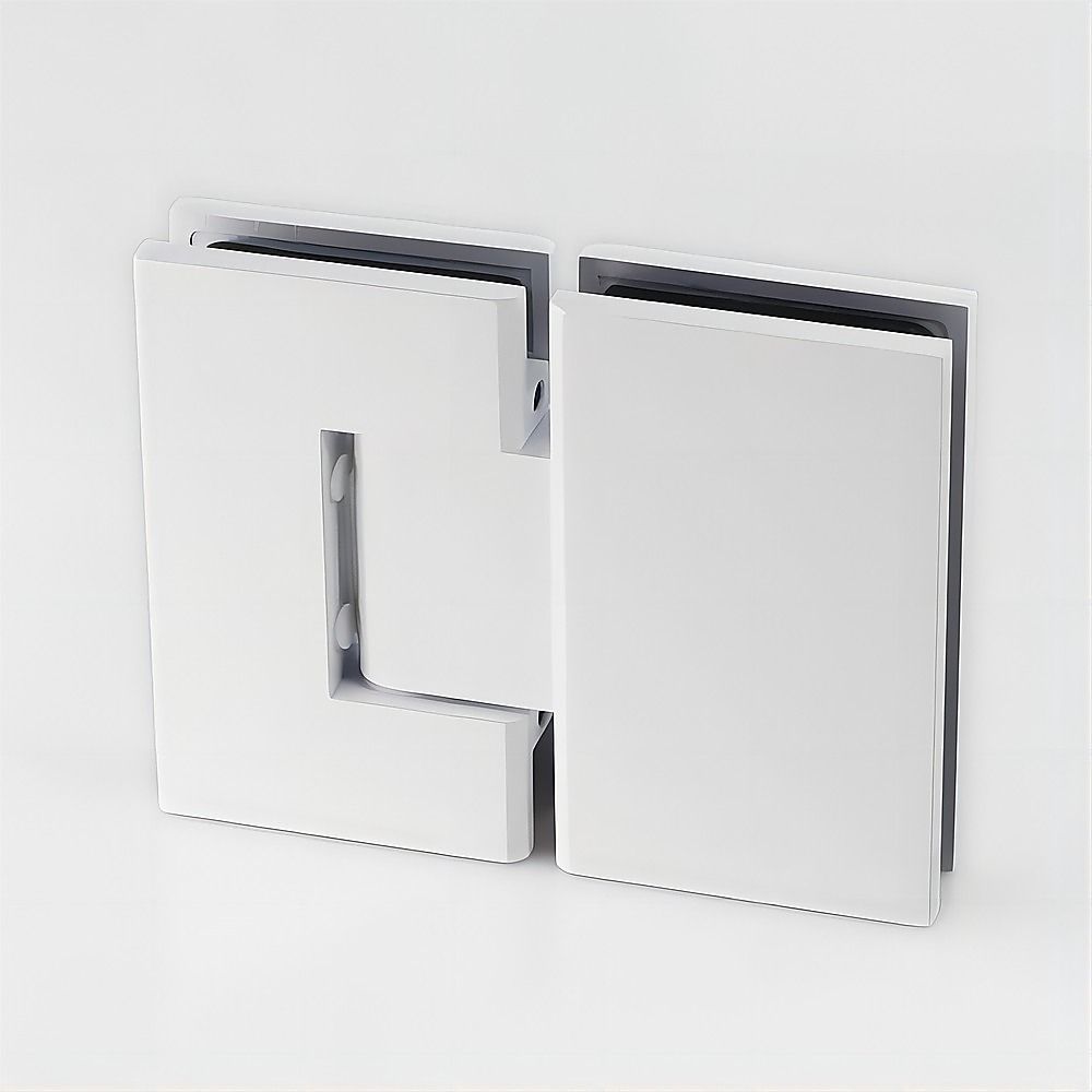 90x90cm Corner Frameless Shower Screen – White Wall Channel and Floor Channel with Brass Hinges & Square Double Pull Handle