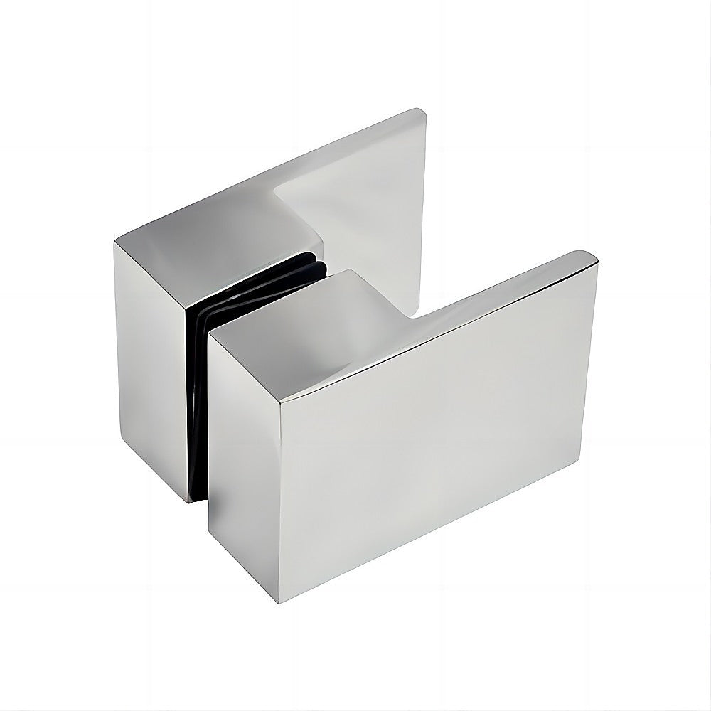 120x110cm Corner Frameless Shower Screen – Chrome Wall Channel with Brass Hinges & Square Double Pull Handle