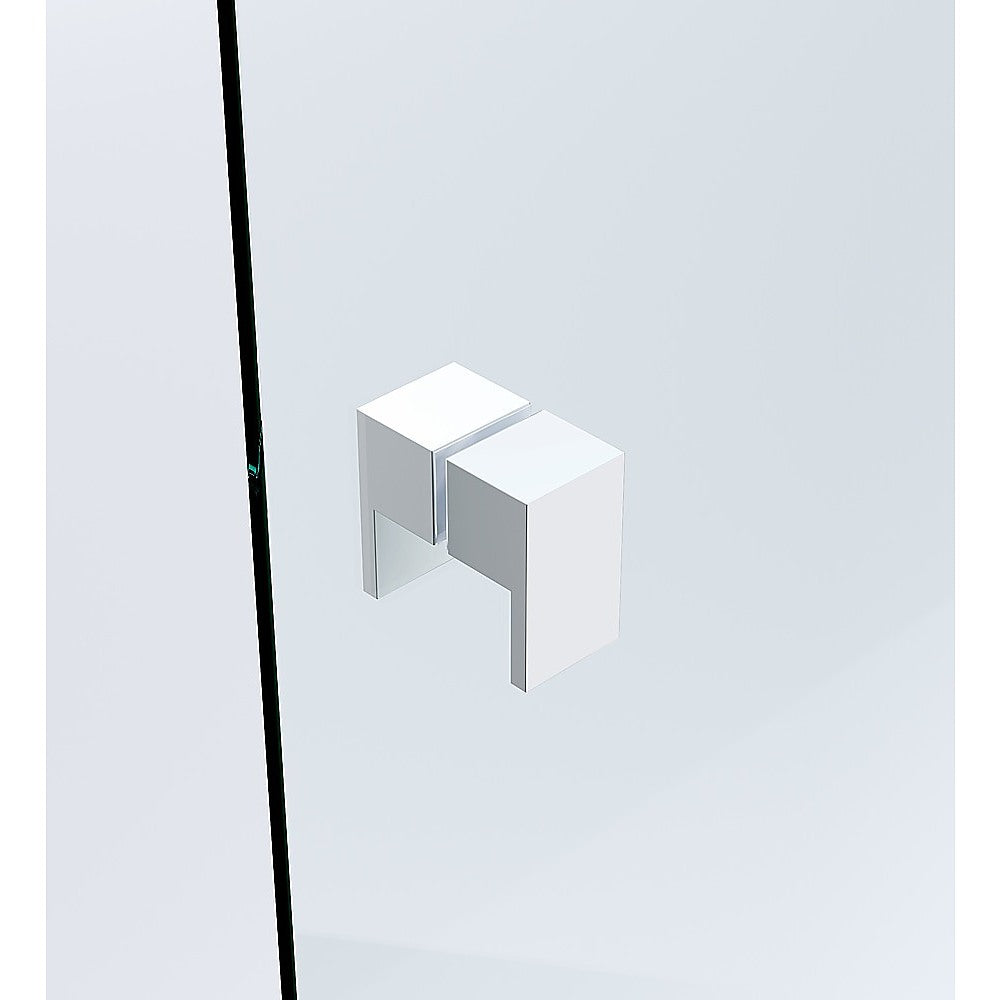 120x120cm Corner Frameless Shower Screen – White Wall Channel with Brass Hinges & Square Double Pull Handle