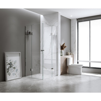 100x120cm Double Door Corner Shower Screen – Wall Channels with SS Hinges in Chrome, Square Double Pull Handle