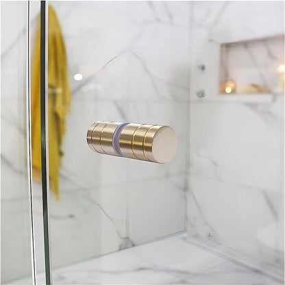 90x90cm Double Door Corner Shower Screen with Gold Brackets and Brass Hinges, Round Knob Handle
