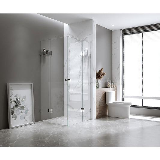 110x110cm Double Door Corner Shower Screen with Gold Brackets and Brass Hinges, Square double pull Handle