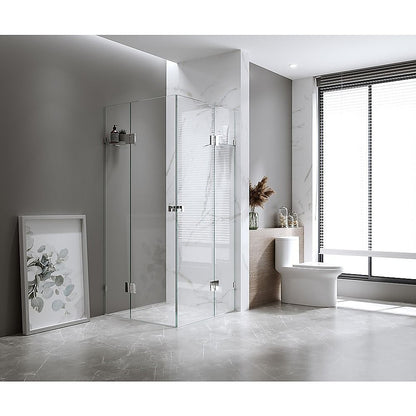 120x120cm Double Door Corner Shower Screen with Gold Brackets and Brass Hinges, Square double pull Handle