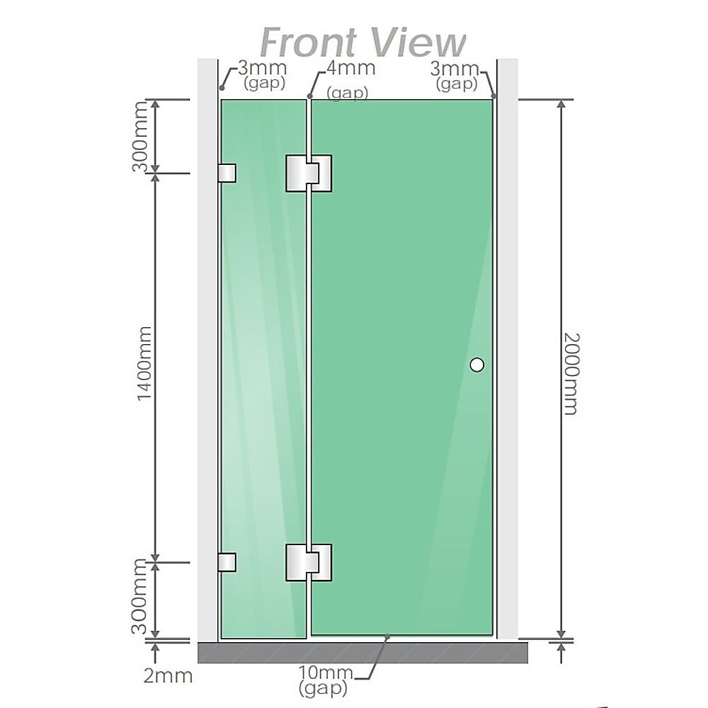 90x110cm Double Door Corner Shower Screen with Nickel Brackets and Brass Hinges, Square knob Handle