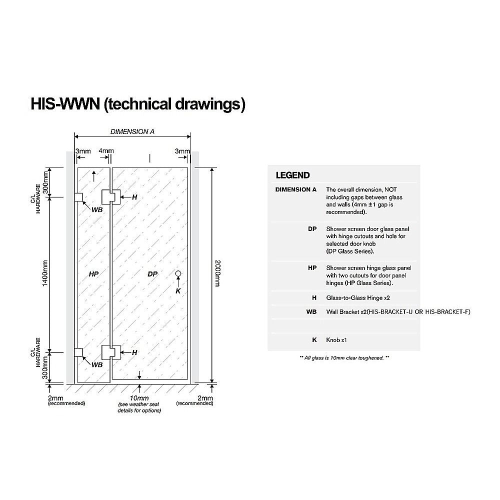 100x120cm Double Door Corner Shower Screen with Nickel Brackets and Brass Hinges, Round Knob Handle