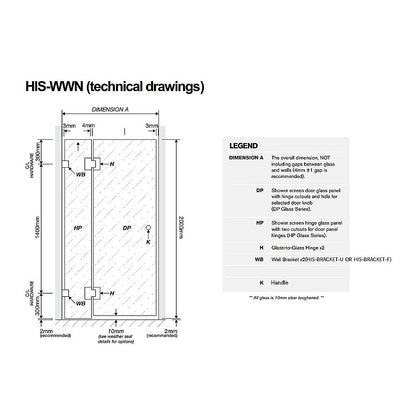 100x120cm Double Door Corner Shower Screen – Black U-Brackets, Brass Hinges & Square Double Pull Handle
