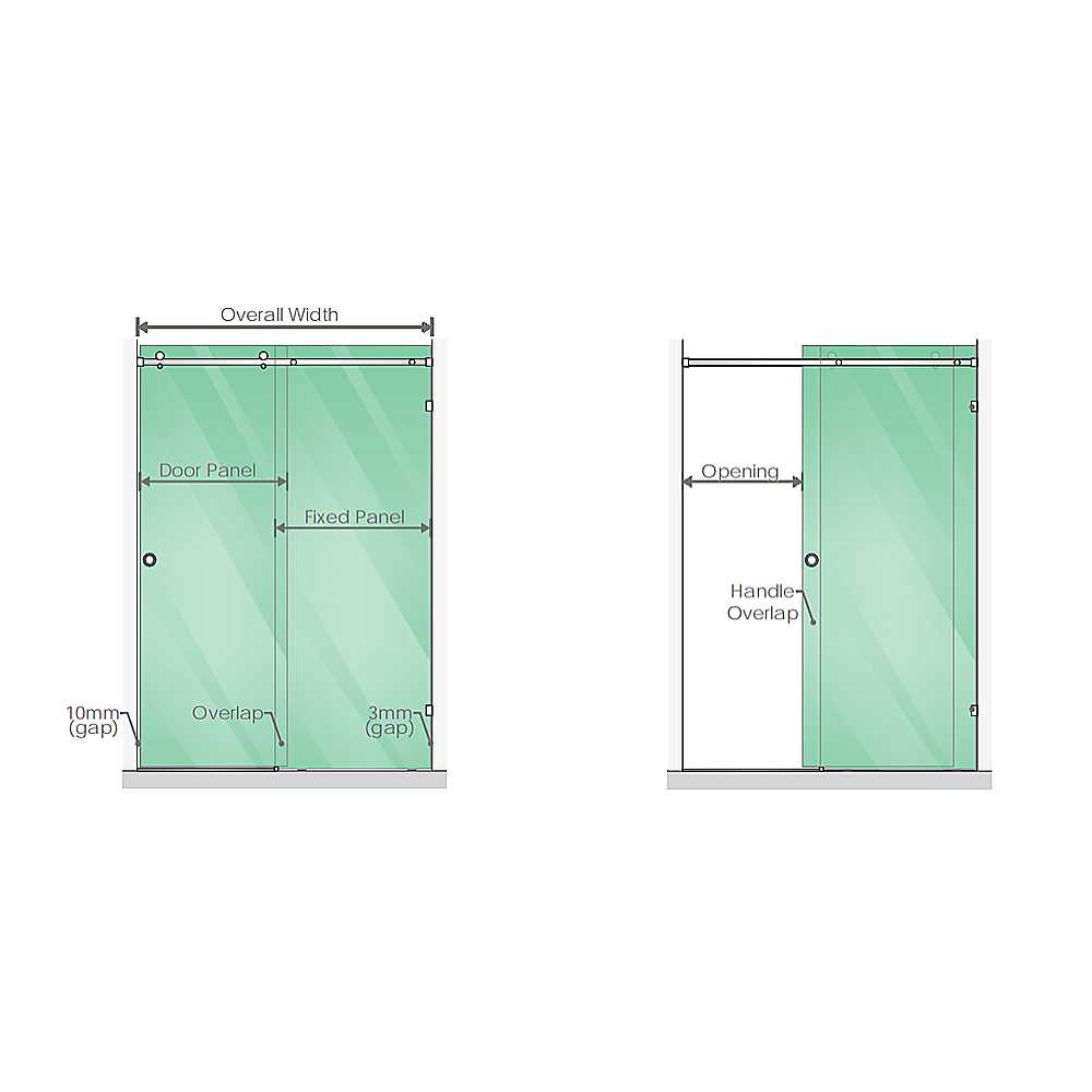 160x100cm Frameless Glass Sliding Corner Shower – With Black Rail and U-Brackets for Contemporary Bathrooms