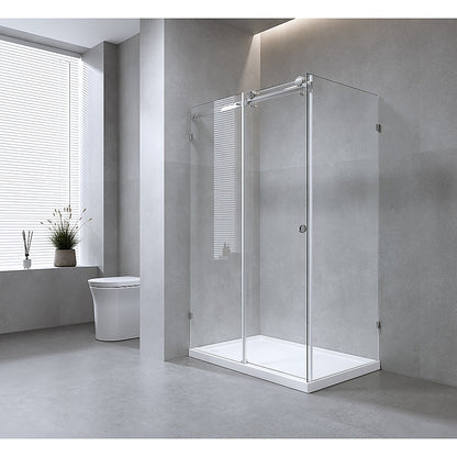 180x90cm Frameless Glass Sliding Corner Shower – With Black Rail and U-Brackets for Contemporary Bathrooms