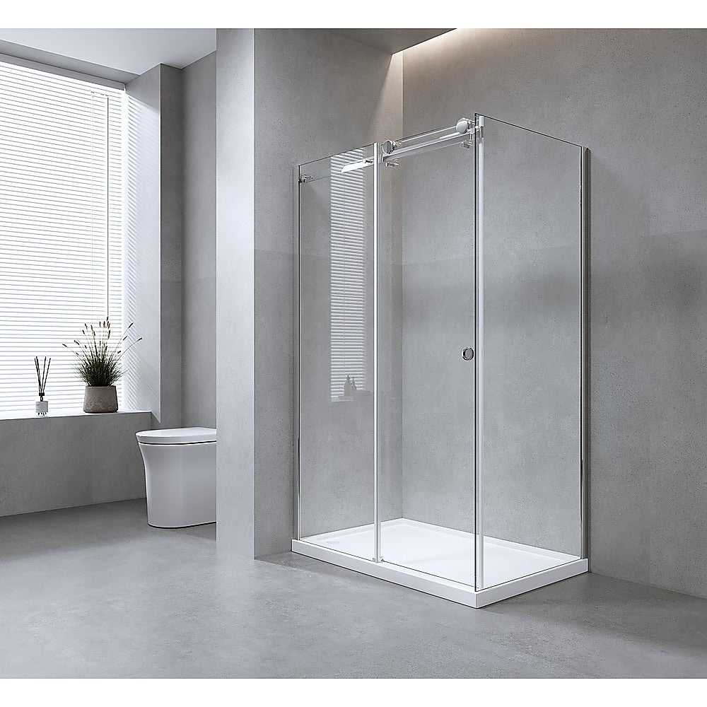 180x100cm Frameless Glass Sliding Corner Shower – With Black Rail and Wall Channel for Contemporary Bathrooms